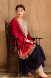 MARIA B - 3PC DHANAK  SHIRT WITH TWILL PRINTED SHAWL AND TROUSER- HZG1324